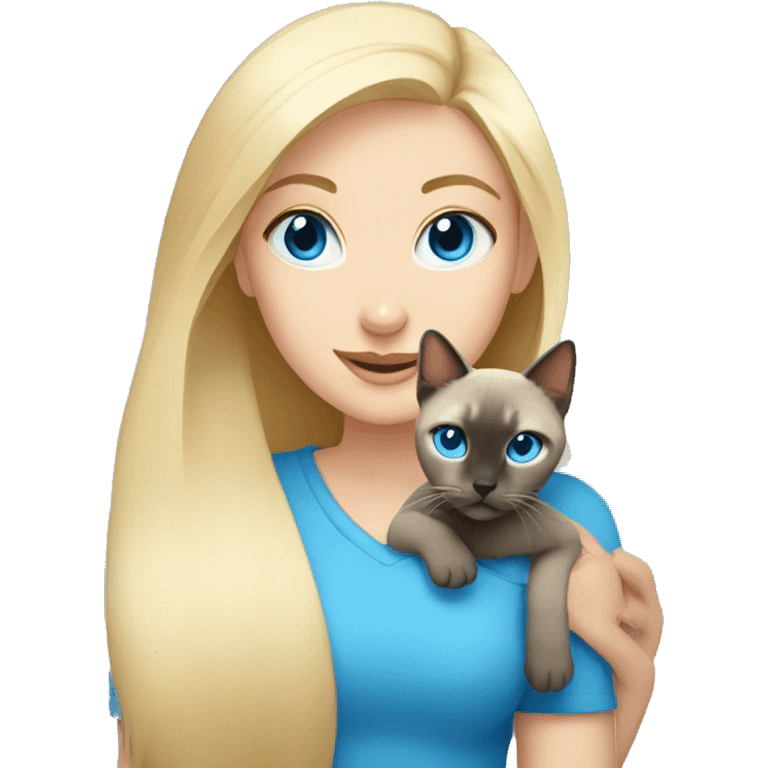 Blonde girl with blue eyes with a Tonkinese cat emoji