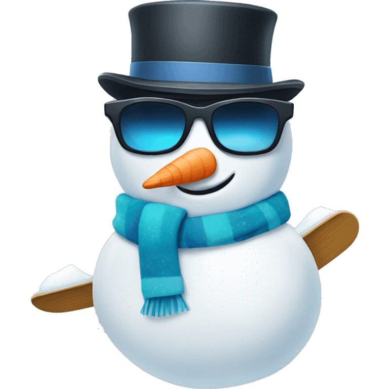 snowman with snowglasses and snowboard emoji