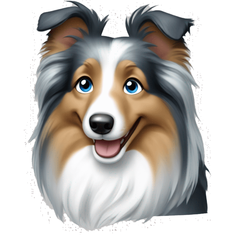 Dog breed Sheltie girl blue merle color with blue eyes smiling emoji