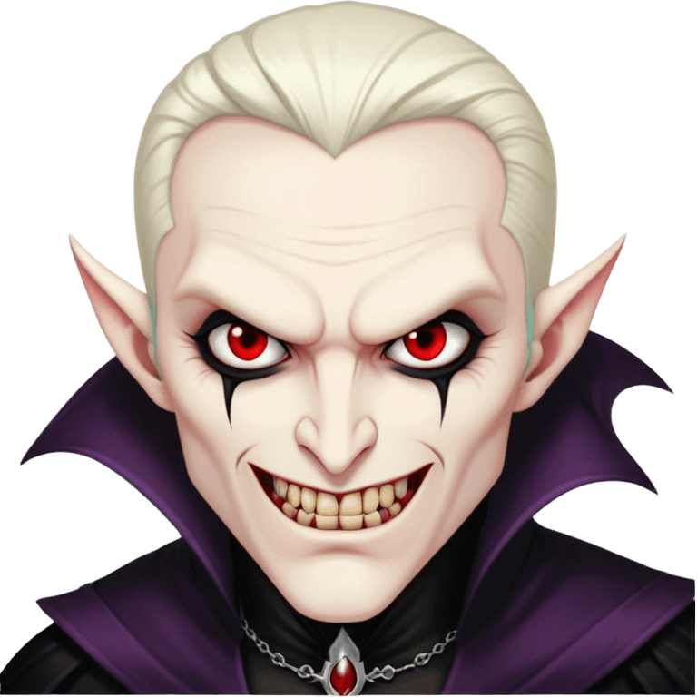 A vampire lord with hollow cheekbones, long black nails, and a cold, menacing smirk emoji