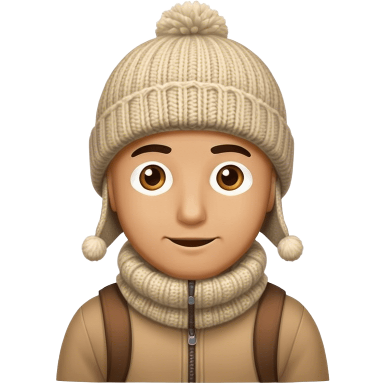 man in outdoor wither clothes and knited hat full scale emoji