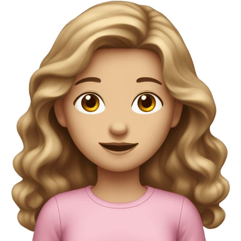 Brown long wavy hair pretty white skin pink shirt girl  emoji