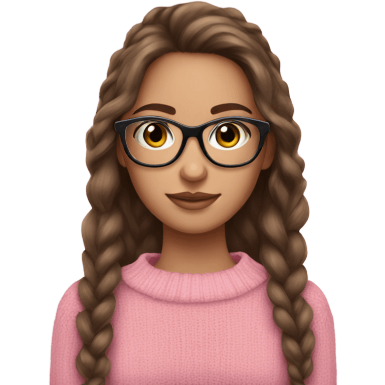 pretty pink sweater girl with brunette hair and eyes glasses and lashes  emoji