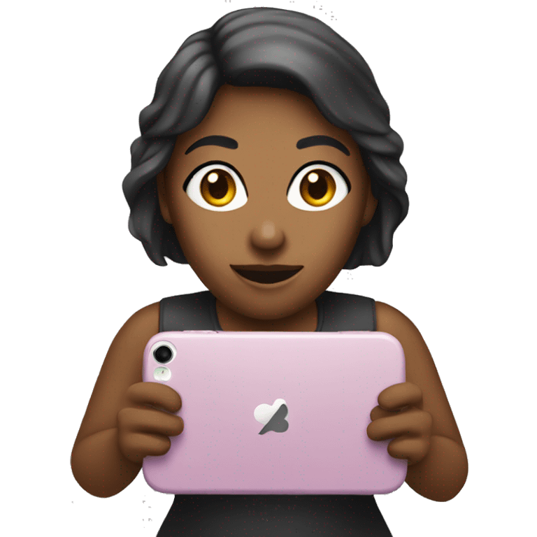 woman holding phone to viewer. emoji