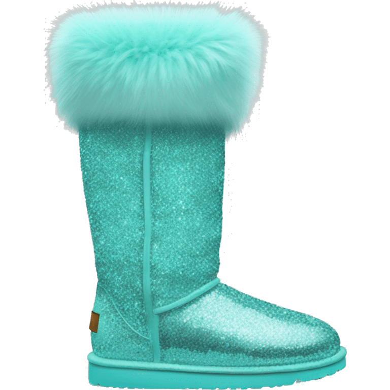 Realistic tiffany blue Sparkle glitter and fur Ugg boots. emoji