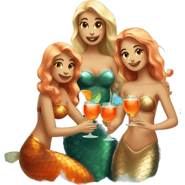 Three beautiful mermaids drinking aperol emoji