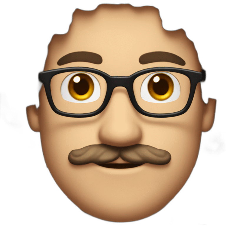 White man with brown eyes and curly hair and moustache wearing a glasses and a suit Mario bros emoji