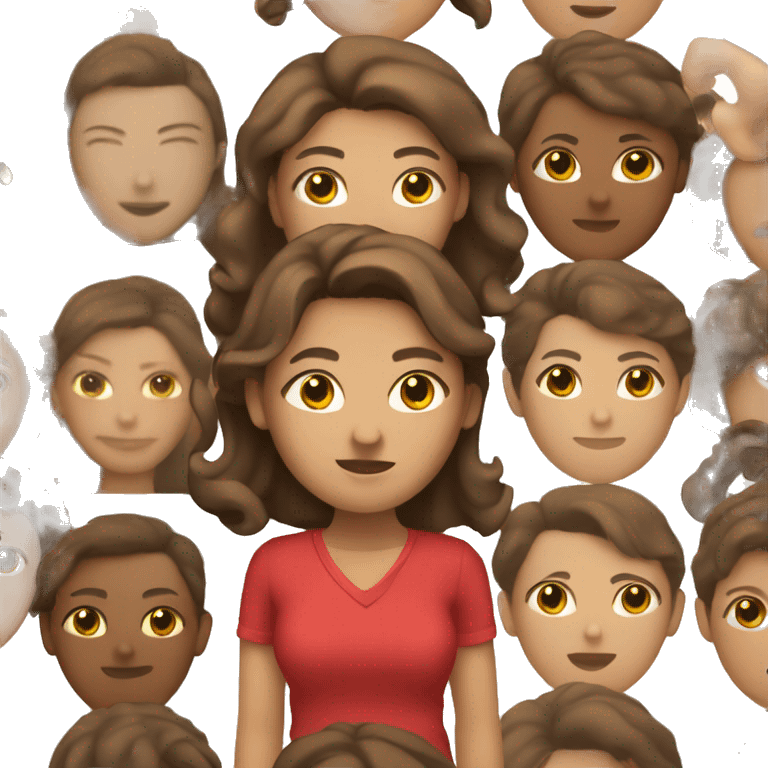 Lady with tan skin and brown hair and red shirt emoji