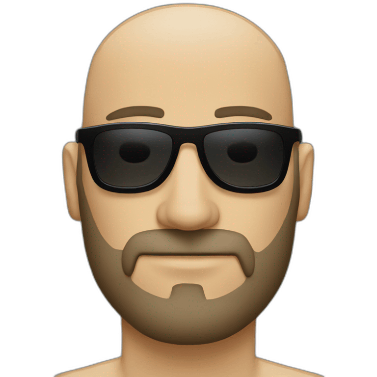 Bald man with beard and black sunglasses. Not smiling. emoji