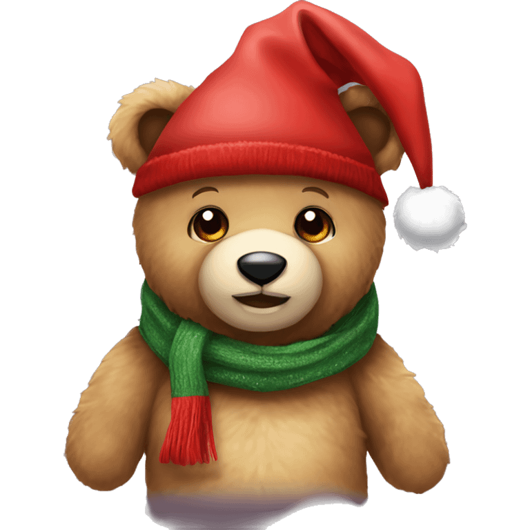 Teddy bear with christmas scarf and Santa hat emoji