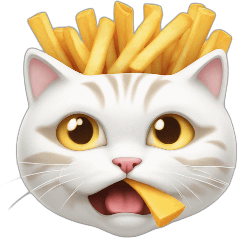 angry fat white cat eating french fries emoji