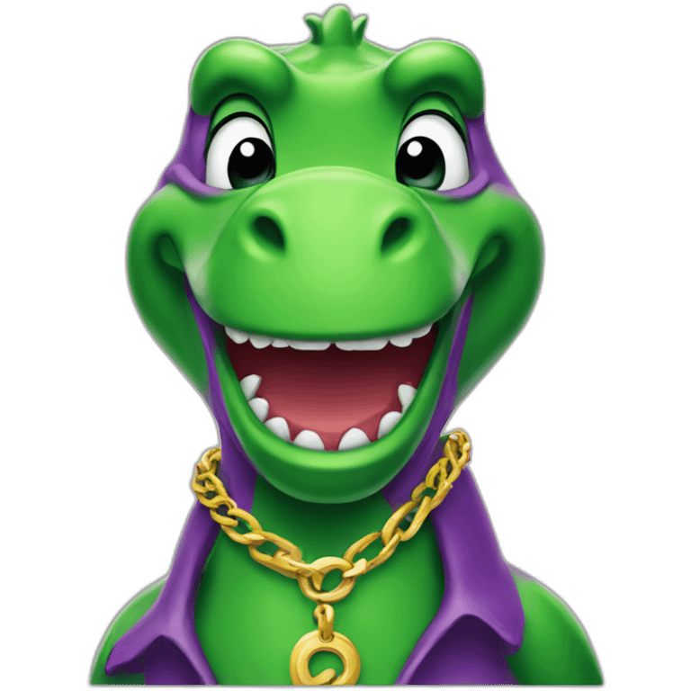 Barney the Dinosaur wearing a gold chain emoji