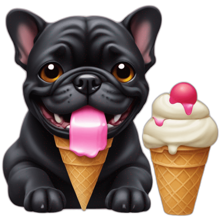 Black French buldog with ice cream emoji