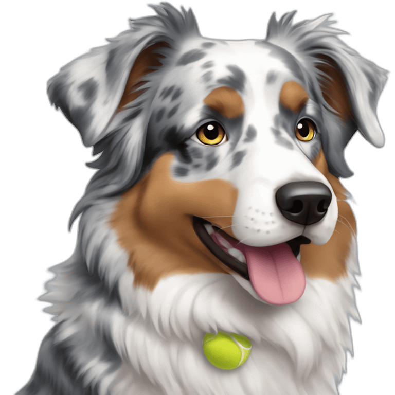 blue merle australian shepherd with tennis ball emoji