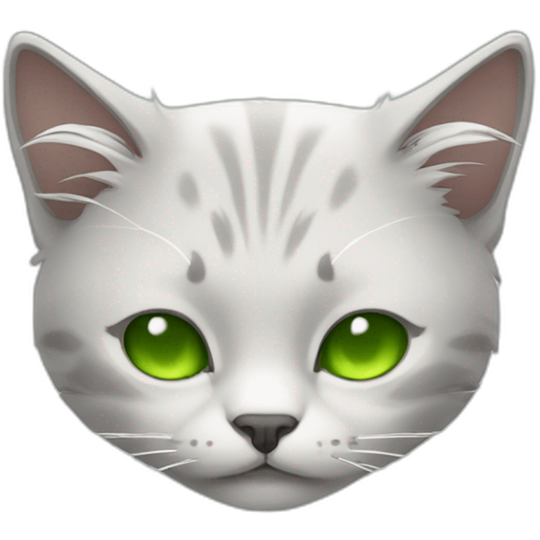 cat with white hair and gray highlights with green eyes sleeping emoji