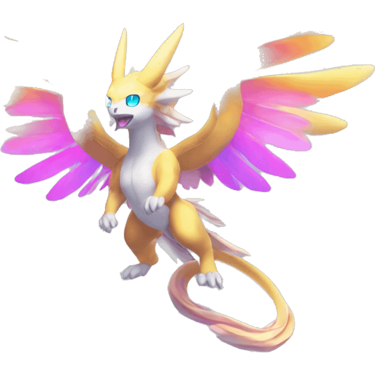 Celestial Godly Crystallic Colorful Vibrant Colors Flying Advanced Fakémon-Legendary-Pokémon-Creature Full Body emoji