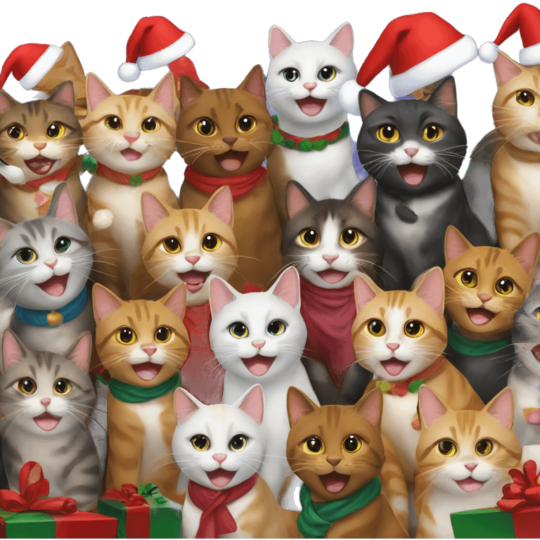 12 happy cats at a holiday party emoji