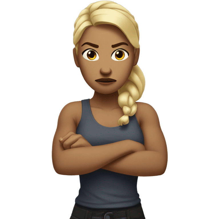 arms crossed angry woman blonde low ponytail hair behind back  emoji