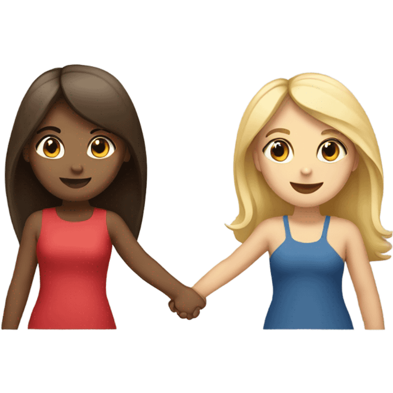 A brunette and blonde girl holding hands￼ emoji