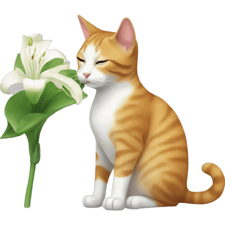 Cat smelling a lily emoji