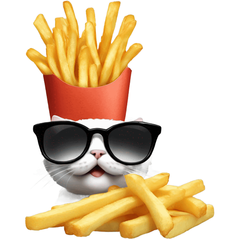 Kitten with sunglasses eating fries  emoji