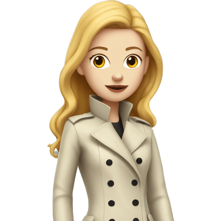 White ginger Girl in a long latex trench emoji