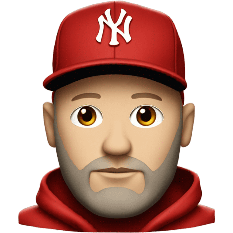 Fred durst in red from 1999 with a Yankees logo on his hat emoji