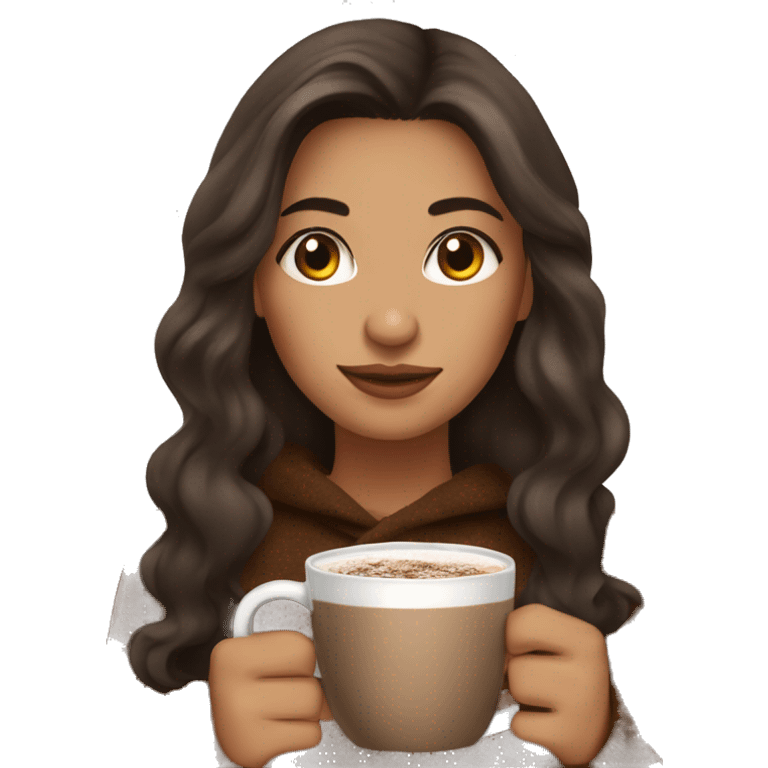 latina girl with brown long hair and a hot chocolate emoji