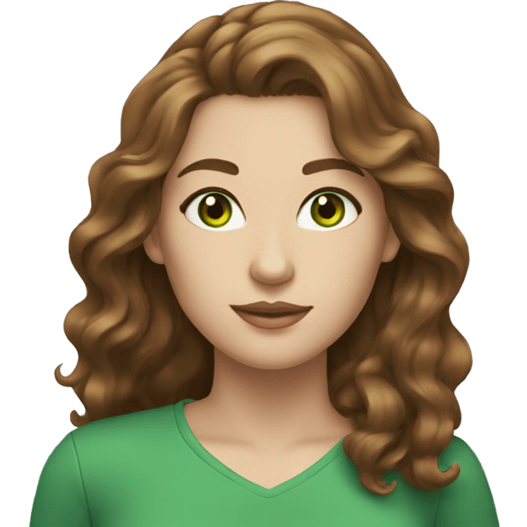 woman brown wavy hair green eyes white skin emoji