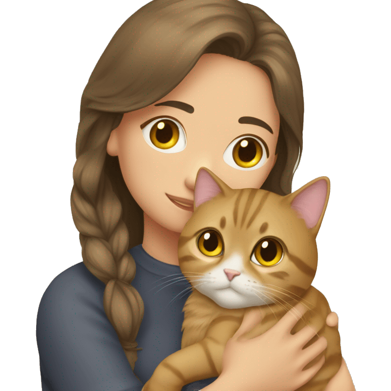 British cat golden with brunette girl hugging emoji