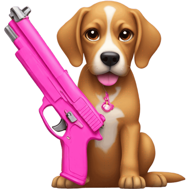 Dog with a pink gun emoji