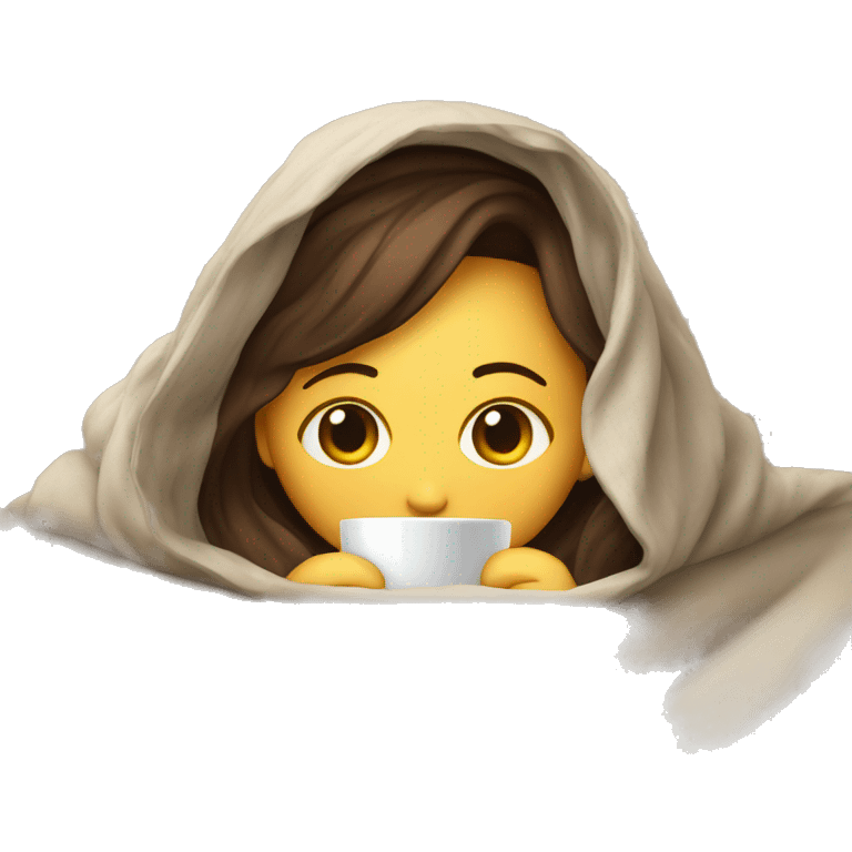 girl inside a blanket sipping coffee eyes closed emoji