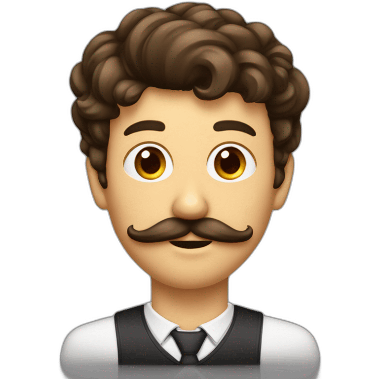 homme moustache carré, et coiffure de côté brun foncé, juste la tête, et les cheuveux court emoji