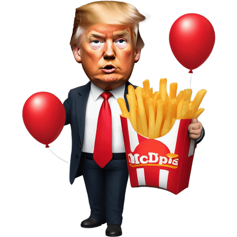 Trump holding McDonald’s French fries and holding a knife in the other hand with a red balloon emoji