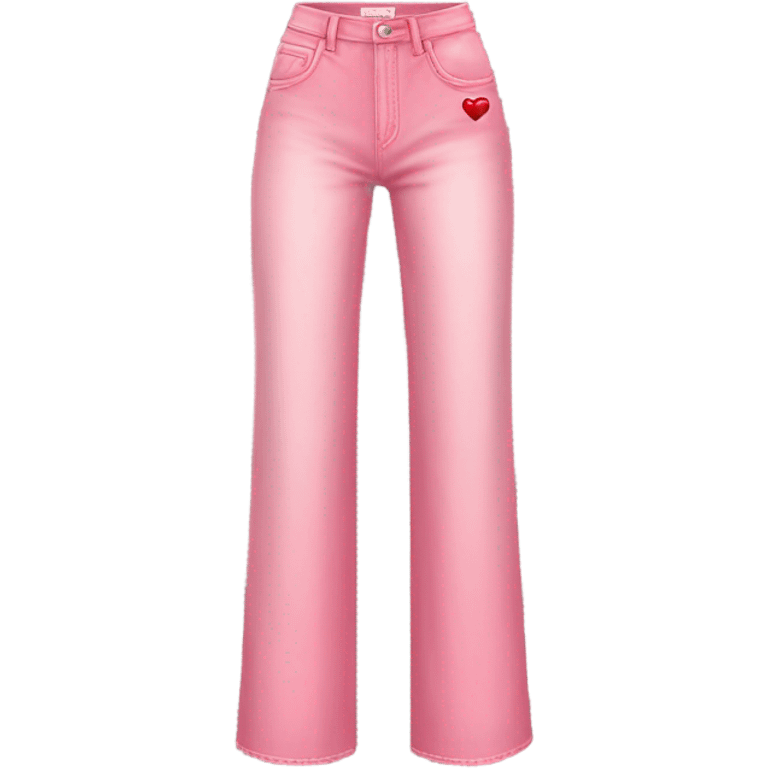 Realistic long Wide leg high waisted pink jeans with small red heart print, isolated emoji