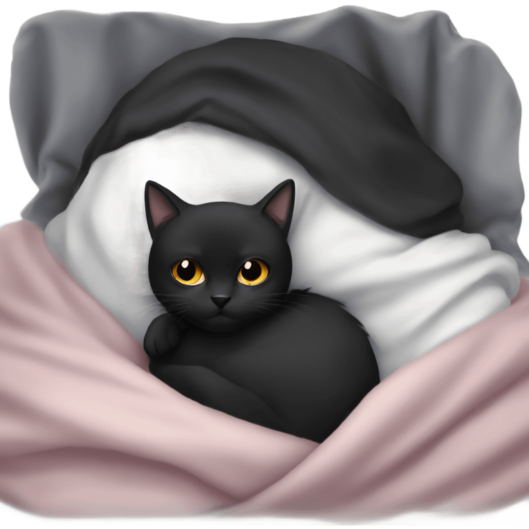 Black cat with White girl cosy under a blanket emoji