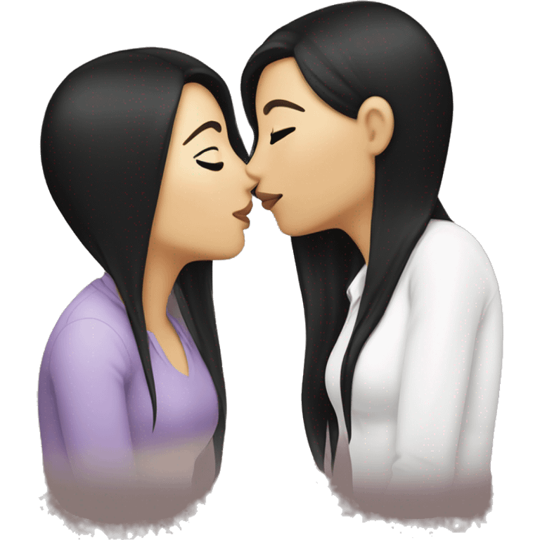 Lesbians kiss. They have long black hair and white skin color. emoji