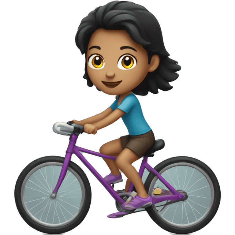 dark haired small girl riding bycicle emoji