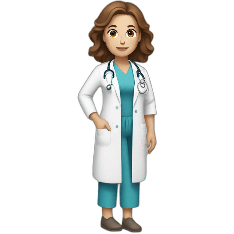 white midwife with brown hair, stethoscope and gown emoji