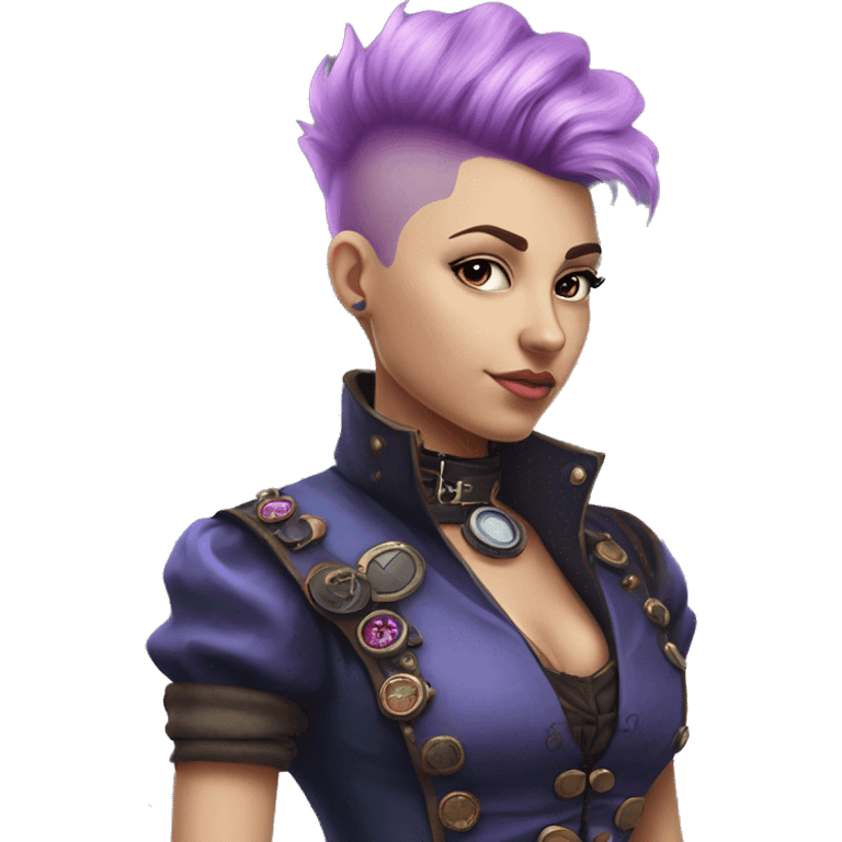 steampunk profile short hair faux-hawk mohawk purple blue pink victorian on Caucasian girl with small nose round fat face emoji