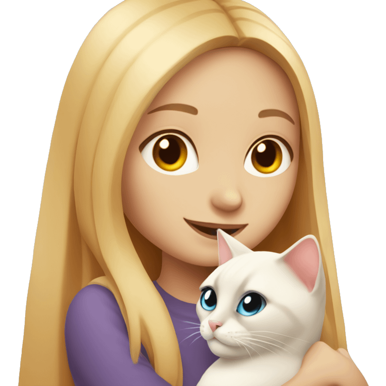 Blonde girl hugging siamese orange white cat emoji