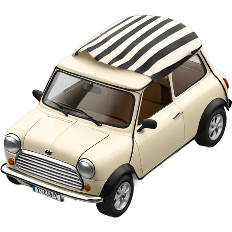 Cream classic mini with stripes and black bonnet cream roof emoji