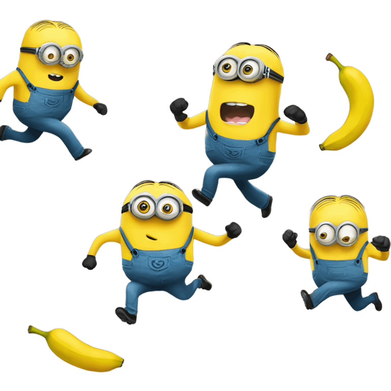 a minion running for his money and a banana monster running after him emoji