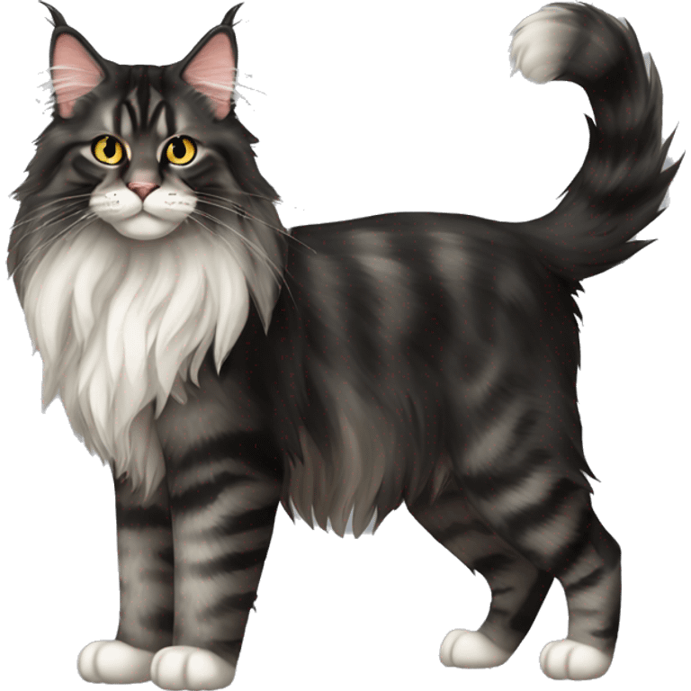 Maine coon Cat Full Body negro y nlanco emoji