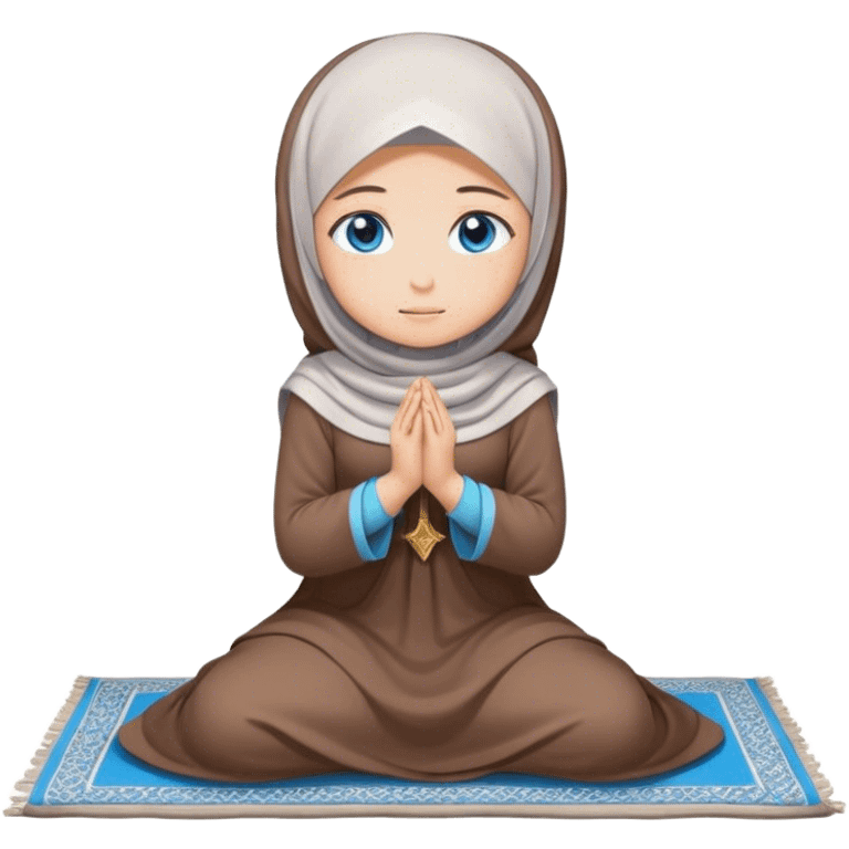 Turkish beautiful finish Konya girl blue eyes with hijab and brown stone dress praying on pray mat emoji