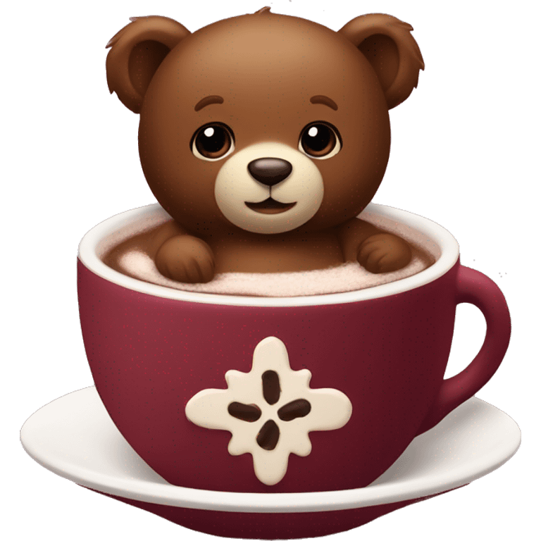 Baby bear inside of a cup of hot cocoa. Burgundy colored cup.  emoji