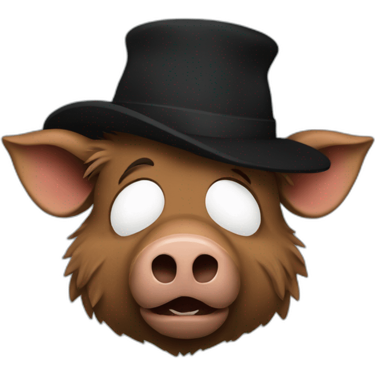 Bored brown boar in a black winter hat and black jacket emoji