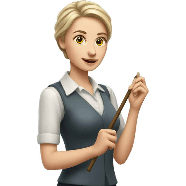 A Ukrainian female teacher holds a magic wand in her hand emoji