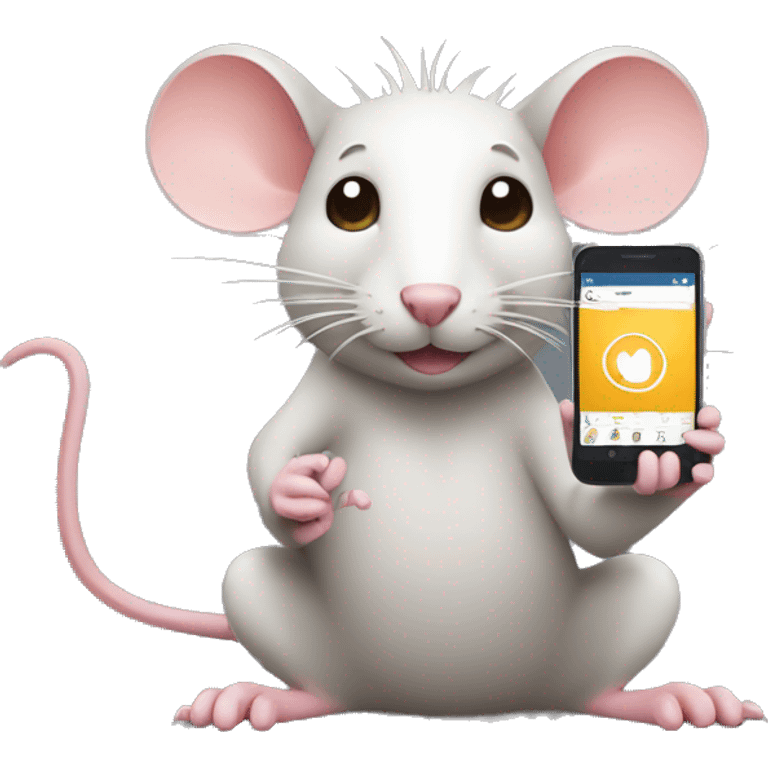 A rat holding phone in hand and sitting on instagram icon emoji