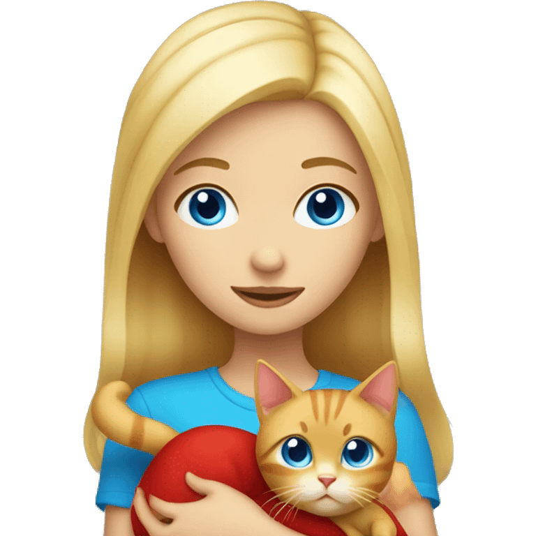 Blond Girl with Blue eyes Holding a red cat emoji